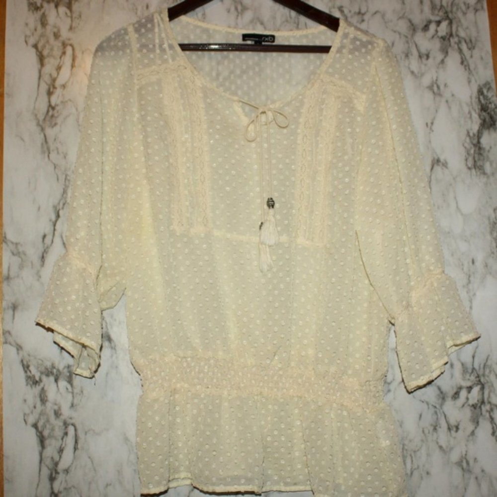 RXB Semi-Sheer Cream Polka Dot Top Size Large - Picture 8 of 8